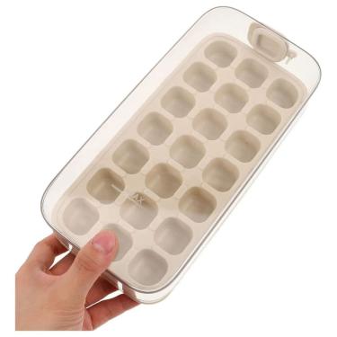 Imagem de Forma de Gelo com Tampa Bege em Silicone 21 Cavidades Organizador de Freezer