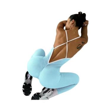 Imagem de Macacão Feminino Canelado Com Blocos De Cores, Sem Costas, Estilo Rega