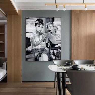 Imagem de Quadro de pintura de parede Marilyn Monroe preto branco 40x60cm - taiy