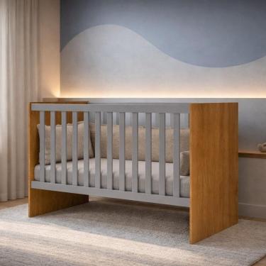 Imagem de Berço Mini Cama Grade Móvel Giovana Nature / Cinza