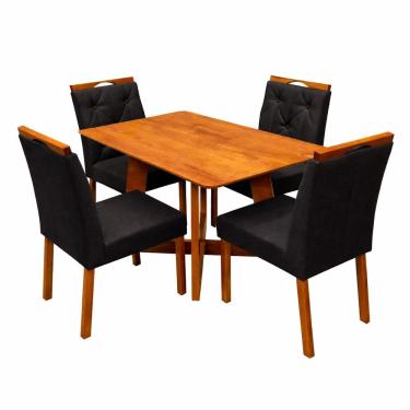 Imagem de Mesa de Jantar Dubai Flex 120x80cm Sem Vidro e 4 Cadeiras Jasmim em Veludo Estofadas Cel Móveis Cor Cinamomo Off White com Tecido Preto