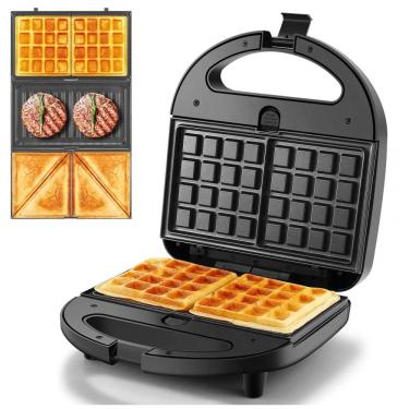 Imagem de Sanduicheira 3 em 1 OSTBA Panini Grill Máquina de Waffle com 3 Placas Removíveis Antiaderentes, 750 W de Potência para Sanduíches