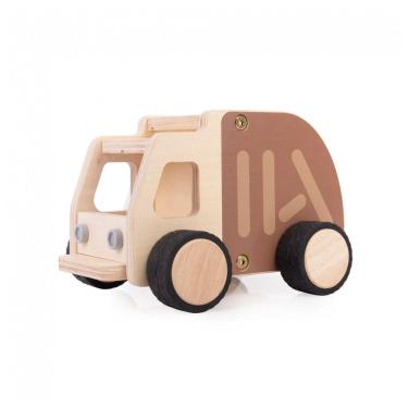Imagem de Caminhão de madeira Guidecraft Wooden Garbage Truck para brincadeiras de caminhão de lixo e complemento de cantos de blocos