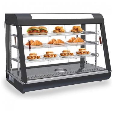 Imagem de Aquecedor de Pizza Countertop Anpuce Preto Vidro Temperado Portas Deslizantes LED Horizontal 89x48x65 cm 110V 1500W para Buffet Restaurantes