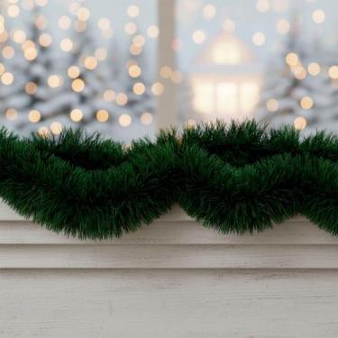 Imagem de Kit 1/2 Festão Verde Escuro Nevado 2 Metros x 7 cm Decoração De Natal 