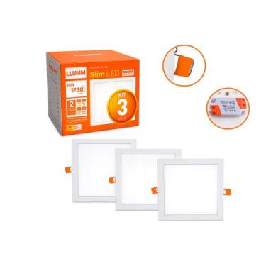 Imagem de Kit 3 Painel Plafon Quadrado Embutir 18w 6500k Branco Frio LLUMM Bronz