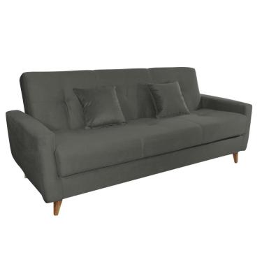 Imagem de Sofá Cama Casal Reclinável Com Baú Pamela - Veludo Chumbo