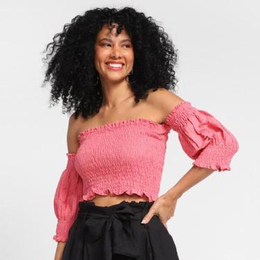 Imagem de Top Cropped Loved Ciganinha Feminino, Rosa, G