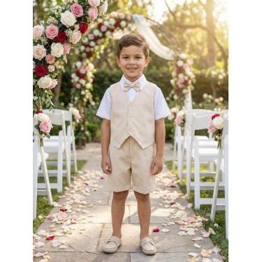 Imagem de Conjunto Social Infantil Bege com Colete Palha para Menino - no-brand,