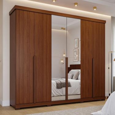 Imagem de Guarda-roupa Casal 6 Portas com Pés e Espelhos 267cm 100% Mdf Linhares Espresso Móveis Jequitiba