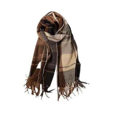 Imagem de Cachecol Feminino De Inverno Quente Em Cashmere Xadrez Pashmina Foular