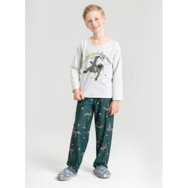 Imagem de Pijama Longo Mescla Infantil Menino Astronauta Futebol no Espaço - Mol
