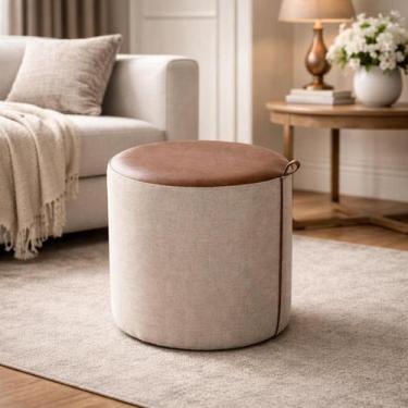 Imagem de Puff Requinte Banqueta Decorativa Linho e Material Sintético Sala Quar