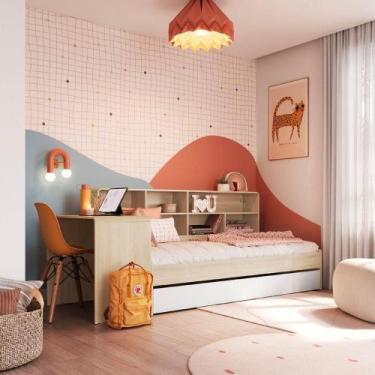 Imagem de Cama Infanto Juvenil Com Escrivaninha Estante E Cama Auxiliar Solteiro
