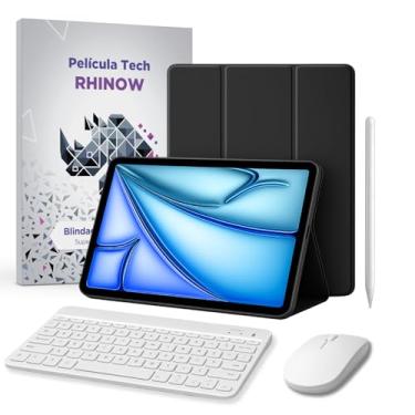 Imagem de Kit Capa Preta Slim com suporte de caneta para iPad Air 13”/Pro 12.9” e Pro 13" : Película de vidro + Caneta Precision + Teclado e Mouse (Rhinow)