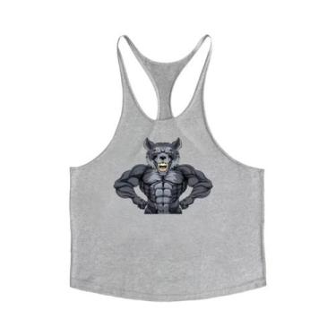 Imagem de Camiseta Sem Mangas De Algodão Com Estampa De Lobo Para Homens, Vestuá