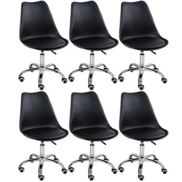 Imagem de Kit 6 cadeiras com rodízios Tulipa Office Escritório - Preto - Laraz