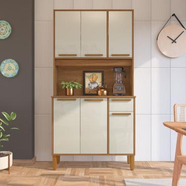 Imagem de Cozinha Compacta Lagos 6 Portas 1 Gaveta MDF 90,60CM Off White com Freijó