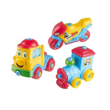 Imagem de Kit de Brinquedos Infantis com Moto Trem e Caminhão para Coordenação Motora Formas Arredondadas Multicolorido Lua