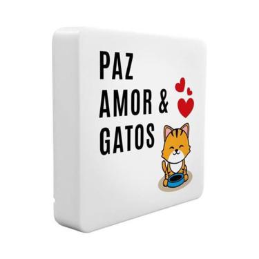 Imagem de Luminária Box Slim Paz, Amor e Gato USB TPC para Decoração com Luz Difusa Bivolt e Fita de LED 5W Branco