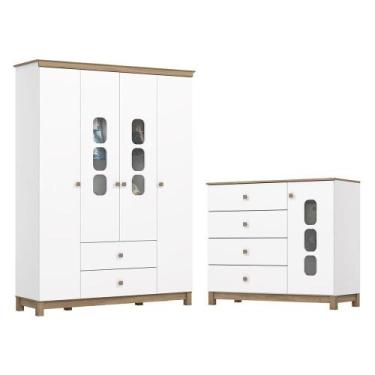 Imagem de Jogo de Quarto Infantil Aconchego com Guarda Roupa e Cômoda - Móveis H