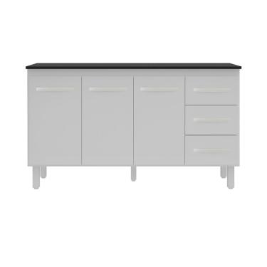 Imagem de Kit Balcão Gabinete 138cm Carina Branco Com Tampo 140cm Preto