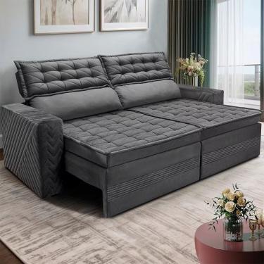 Imagem de Sofá Cielo 4 Lugares Retrátil e Reclinável 230CM Cinza Velusoft Cama Inbox