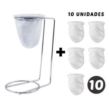 Imagem de Mini Coador de Café Pano Individual Chá Suporte Mariquinha para Dose Única em Algodão Metal Branco OEM