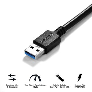 Imagem de Cabo USB PUAMCM3-2 para HD Externo USB a 3.0 para Micro USB B 3.0 2M Taxa Até 5 Gbps Pr...