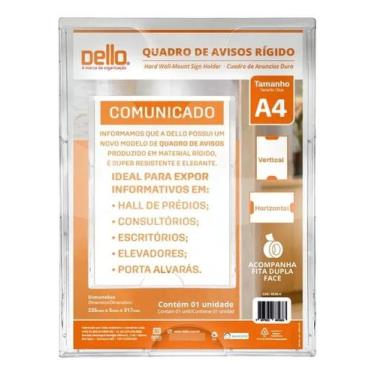 Imagem de Quadro Rígido Mural Avisos Acrílico Transparente Adesivos - Dello