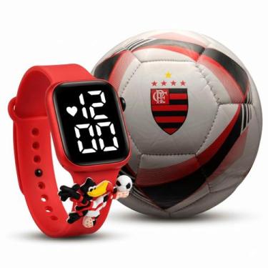 Imagem de Kit Flamengo Bola Futebol Sintética e Relógio Infantil Mengão