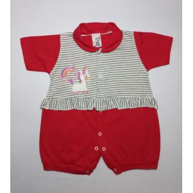 Imagem de Macacão Curto em Malha com Bordado Unicórnio - Nethuno Baby, Vermelho,