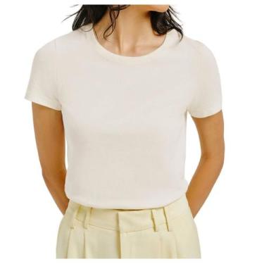 Imagem de Camiseta Feminina Hering MC Slim Creme - 0241NM2EN, PP, Bege