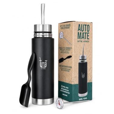 Imagem de Tuma Tu Mate Automate - Xícara Automática de Erva Mate Yerba & Garrafa Térmica Isolada com Bico, Sistema Mate Listo Fluvion Autocebante, Kit em Aço Inoxidável com Termômetro e Colher de Medição, 500ml