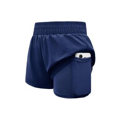 Imagem de Shorts esportivos WIFFGO Girls 2 em 1, cintura elástica, azul marinho