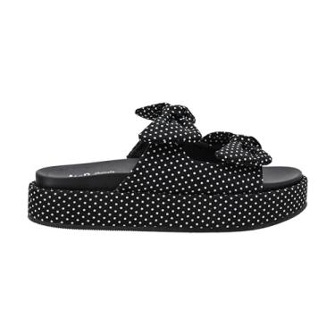 Imagem de Corkys Footwear Sandália plataforma feminina Lil Bit Knotty de 3,8 cm - com duas alças adornadas com laços e uma palmilha levemente acolchoada para uso o dia todo, Bolinhas pretas e brancas, 37