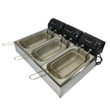 Imagem de Fritadeira Eletrica Tripla 9 Litros Cuba Inox Fryer Max, 220V