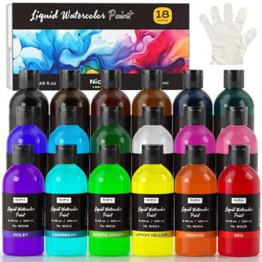 Imagem de Kit de Tintas Aquarela Líquida Nicpro 18 Cores 250 ml