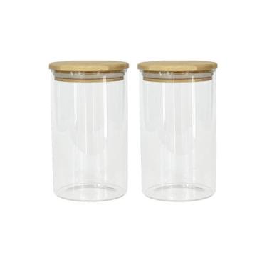 Imagem de Kit 2 Potes Herméticos de Vidro com Tampa de Bambu 1000ml - DECORPLACE
