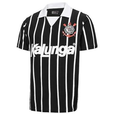 Imagem de Camisa Corinthians Masculina Oficial Kalunga Retrô, Preto, Branco, p