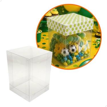 Imagem de Caixa de Acetato com Base Estampa Futebol Brasil (6x6x9.5cm) Kit 75un 