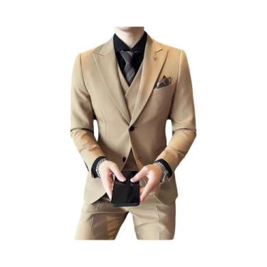 Imagem de Elegante Terno Slim Fit Rosa De 3 Peças Para Homens, Colete, Calças, B