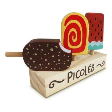 Imagem de Brinquedo Picolé Madeira 15Cm Coleção Comidinha 4Pçs Newart, Padrão
