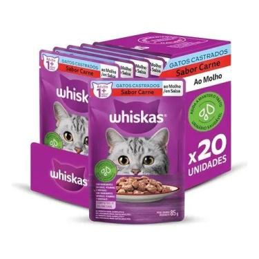 Imagem de Pack Ração Úmida Whiskas Para Gatos Adultos Castrados Sachê Carne Ao M