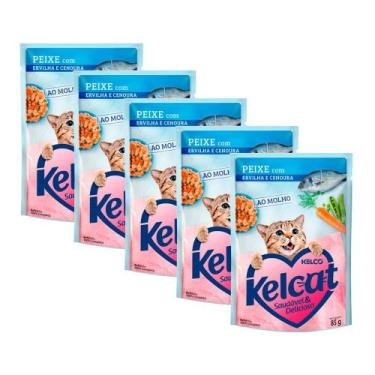 Imagem de Kit 5 Ração Úmida para Gatos Kelcat Sabor Peixe com Ervilha e Cenoura 