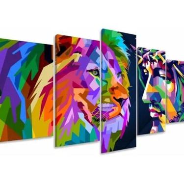 Imagem de Quadros Decorativos Sala Quarto Natureza Leão Jesus Colorido
