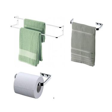 Imagem de Kit banheiro Future 03 peças, porta toalha duplo 60cm,toalheiro rosto 30 cm e porta papel higienico