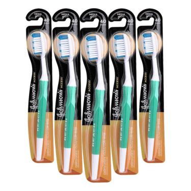Imagem de Kit 5 Escova Dental Média Johnson`s Reach Access 40 Grande