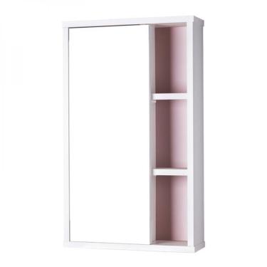Imagem de Espelho Para Banheiro Com Armário Milano Branco E Rosa