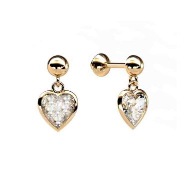 Imagem de Brinco De Pedra Coracao 5.0Mm Pingente - 18K